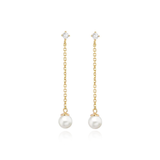 9CT YELLOW GOLD CZ PEARLS CHAIN DROP STUD EARRINGS