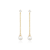 9 carat yellow gold pearl drops cz cubic zirconia stones chain stud earrings