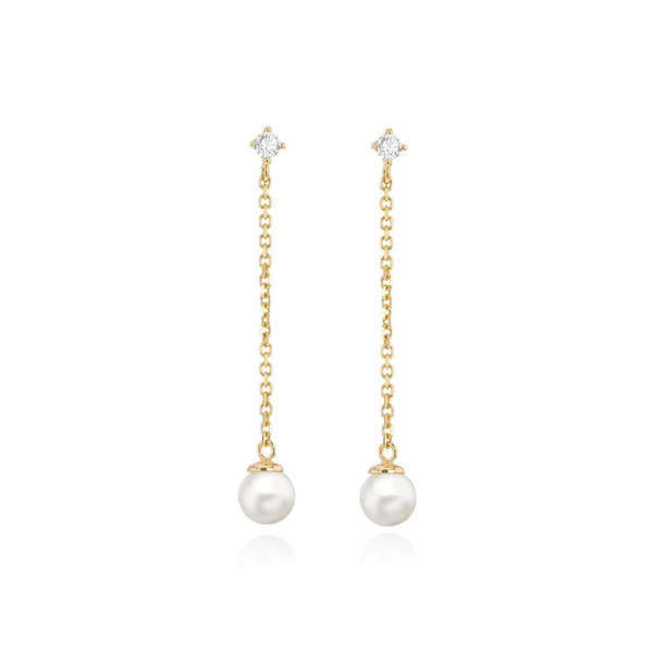 9 carat yellow gold pearl drops cz cubic zirconia stones chain stud earrings