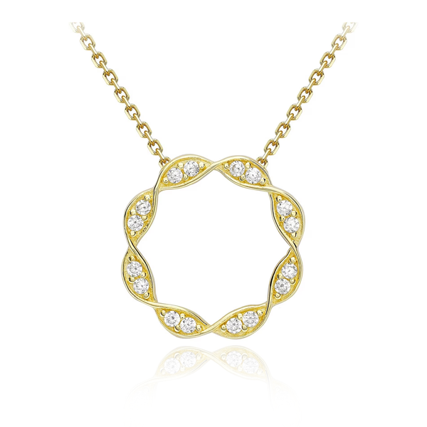 9 carat yellow gold twist circle cz cubic zirconia stones necklace