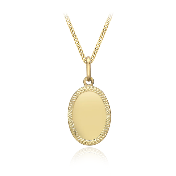 9 carat yellow gold diamond cut medal pendant necklace