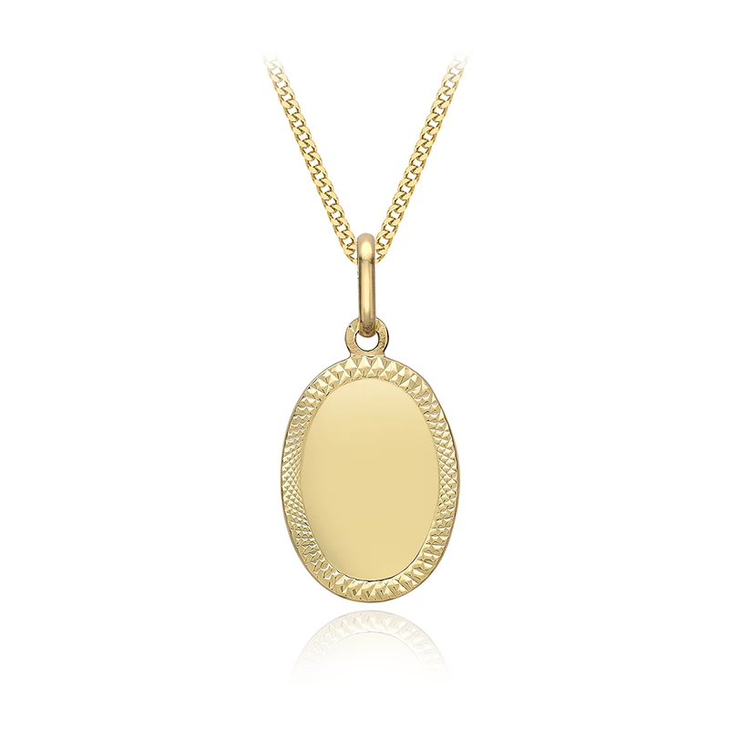 9 carat yellow gold diamond cut medal pendant necklace