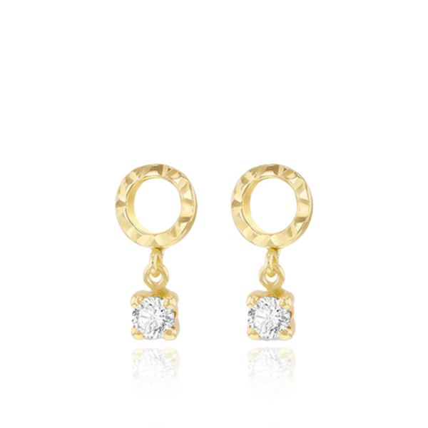 9CT YELLOW GOLD DIAMOND CUT CIRCLE CZ DROP STUD EARRINGS