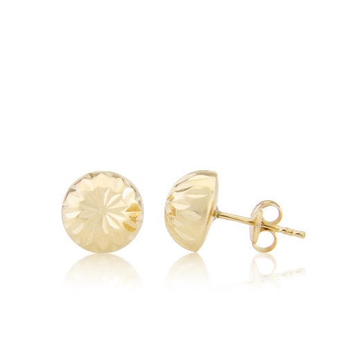 9 carat yellow gold diamond cut half balls stud earrings