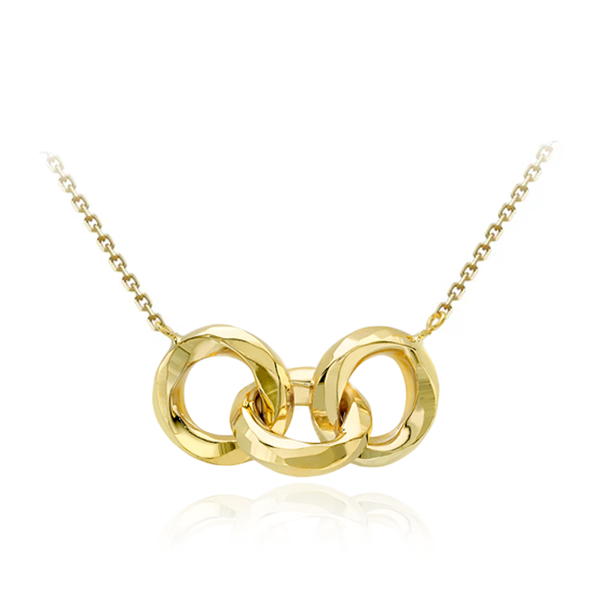 9CT YELLOW GOLD DIAMOND CUT LINKED-RINGS NECKLACE
