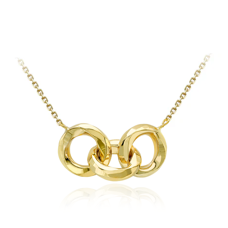 9CT YELLOW GOLD DIAMOND CUT LINKED-RINGS NECKLACE