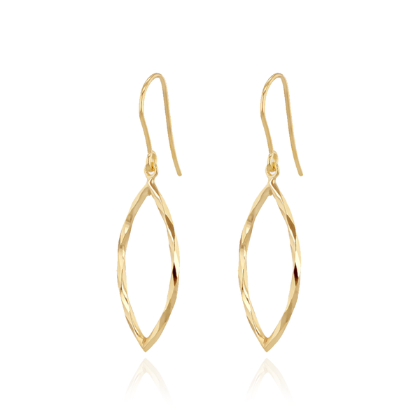 9CT YELLOW GOLD DIAMOND CUT MARQUIS CREOLE EARRINGS