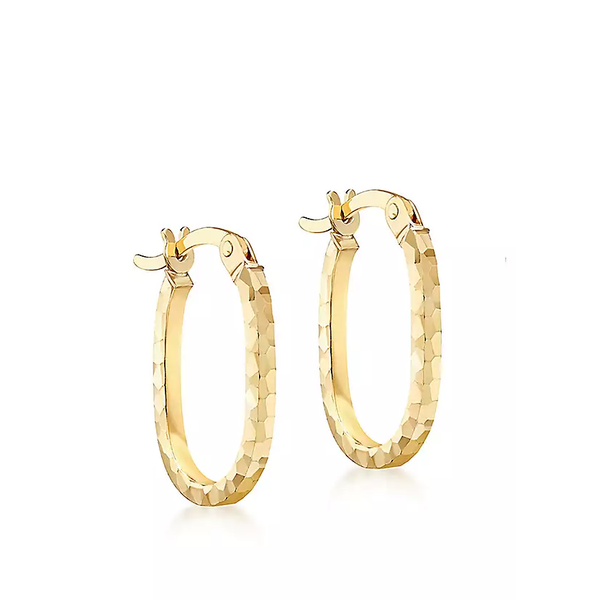 9 carat yellow gold diamond cut oval hoop earrings