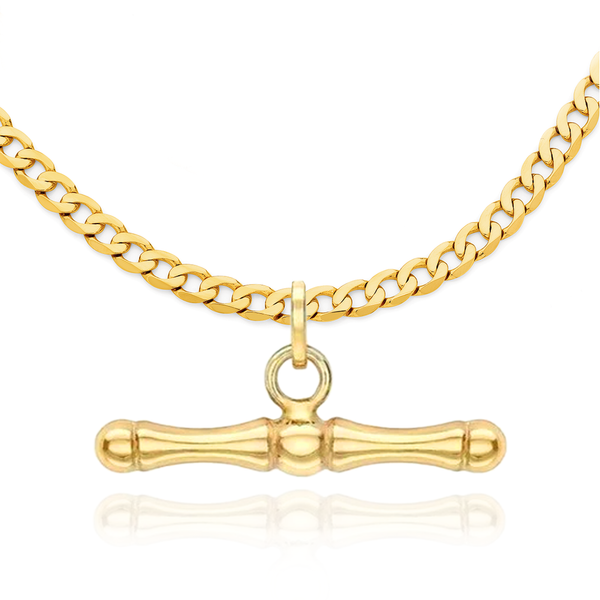 9CT YELLOW GOLD DOG BONE T-BAR and Open Curb Chain Necklace