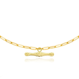 9CT YELLOW GOLD DOG BONE T-BAR and Paper Chain Necklace