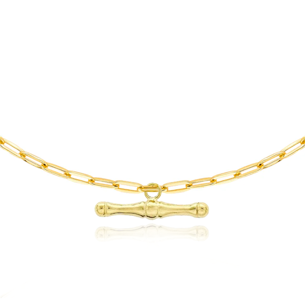 9CT YELLOW GOLD DOG BONE T-BAR and Paper Chain Necklace