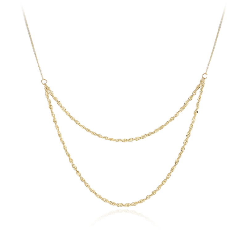 9 carat yellow gold double traced rope chain necklace