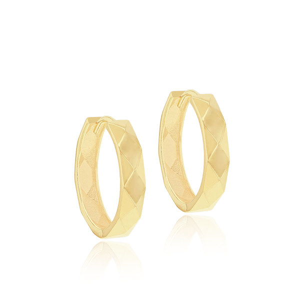 9CT YELLOW GOLD FACETED MEDUM HOOP EARRINGS