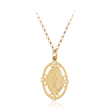 9 carat yellow gold cz cubic zirconia stones miraculous medal pendat necklace