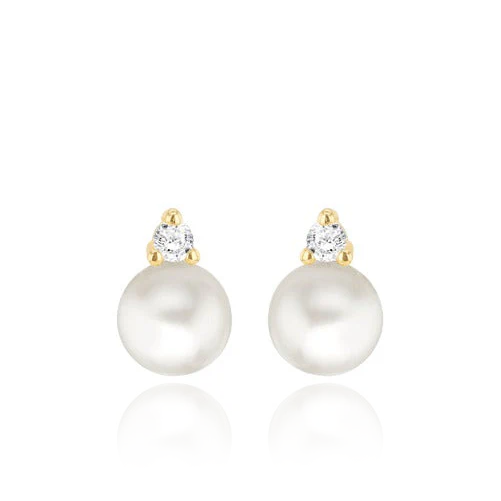 9CT YELLOW GOLD FRESH WATER PEARLS CZ STUD EARRINGS