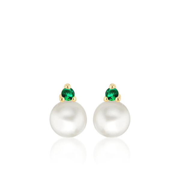 9 carat yellow gold pearl green cz cubic zirconia stones stud earrings