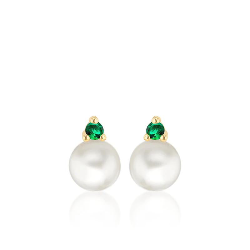 9 carat yellow gold pearl green cz cubic zirconia stones stud earrings