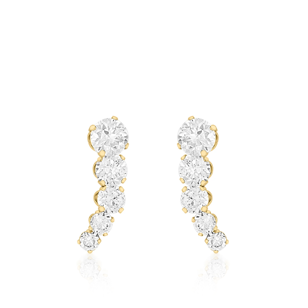 9CT YELLOW GOLD GRADUATED 5-STONE CZ STUD EARRINGS