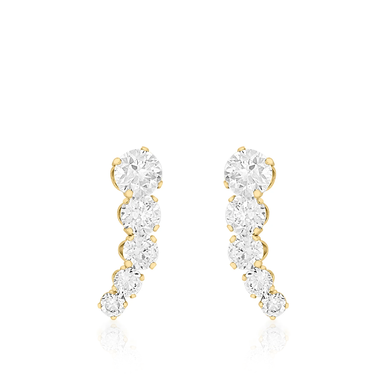 9CT YELLOW GOLD GRADUATED 5-STONE CZ STUD EARRINGS