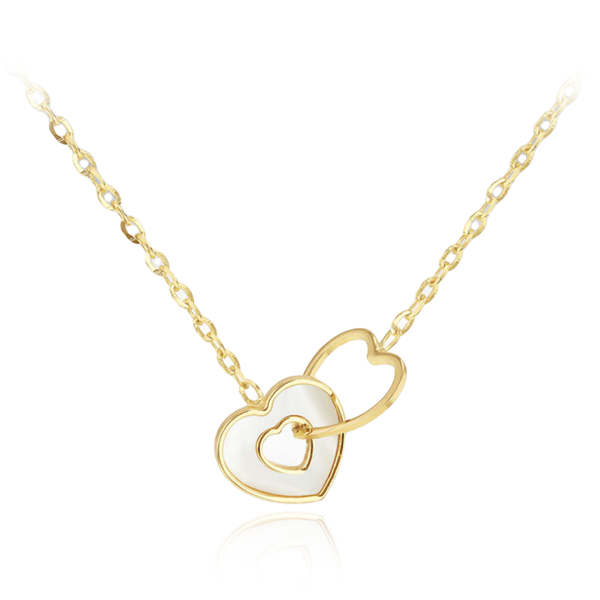 9 carat yellow gold linked hearts mother of pearl necklace