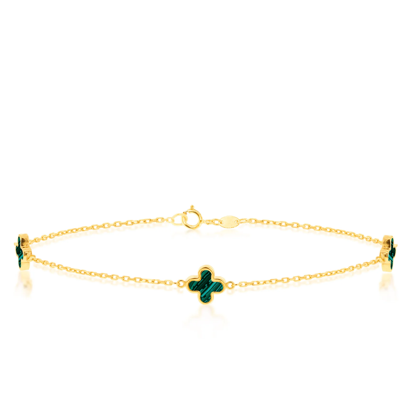 9 carat yellow gold malachite clover chain bracelet