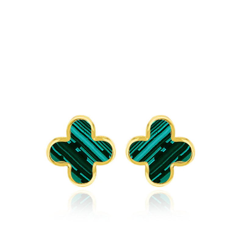 9CT YELLOW GOLD MALACHITE PETAL STUD EARRING