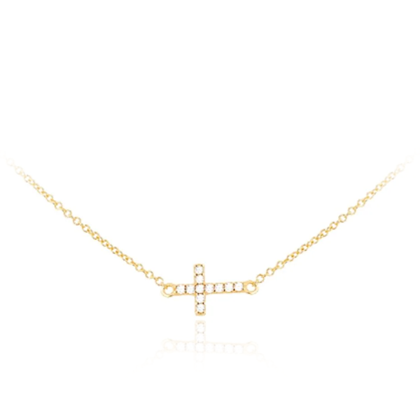 9 carat yellow gold cross with cz cubic zirconia stones necklace