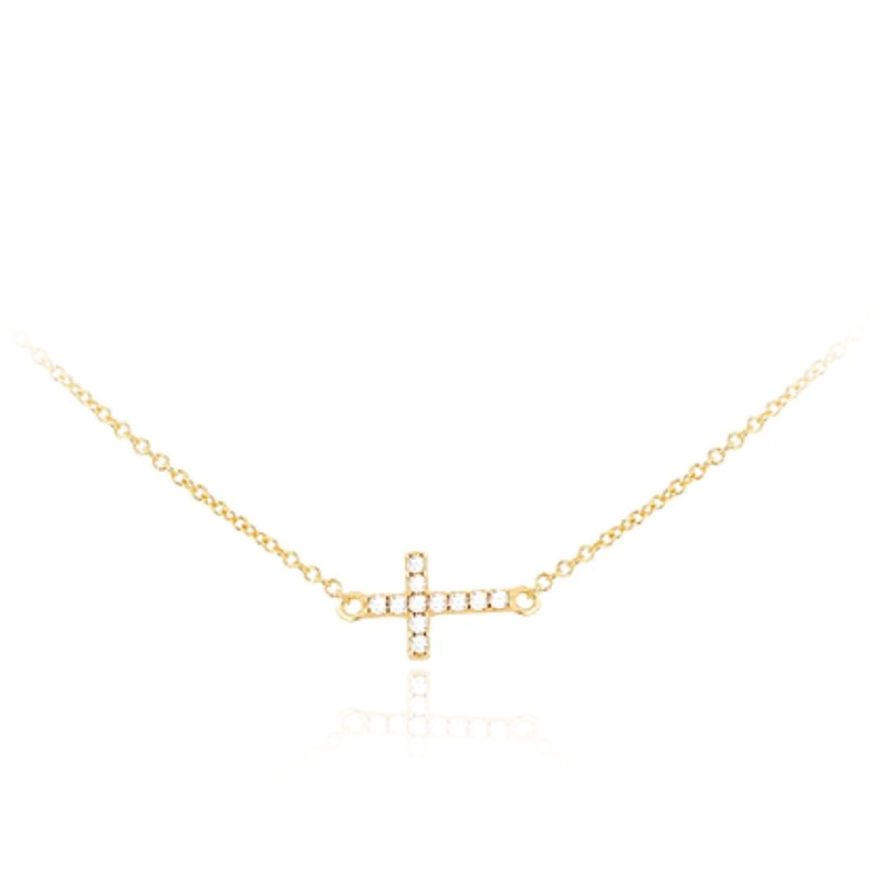 9 carat yellow gold cross with cz cubic zirconia stones necklace