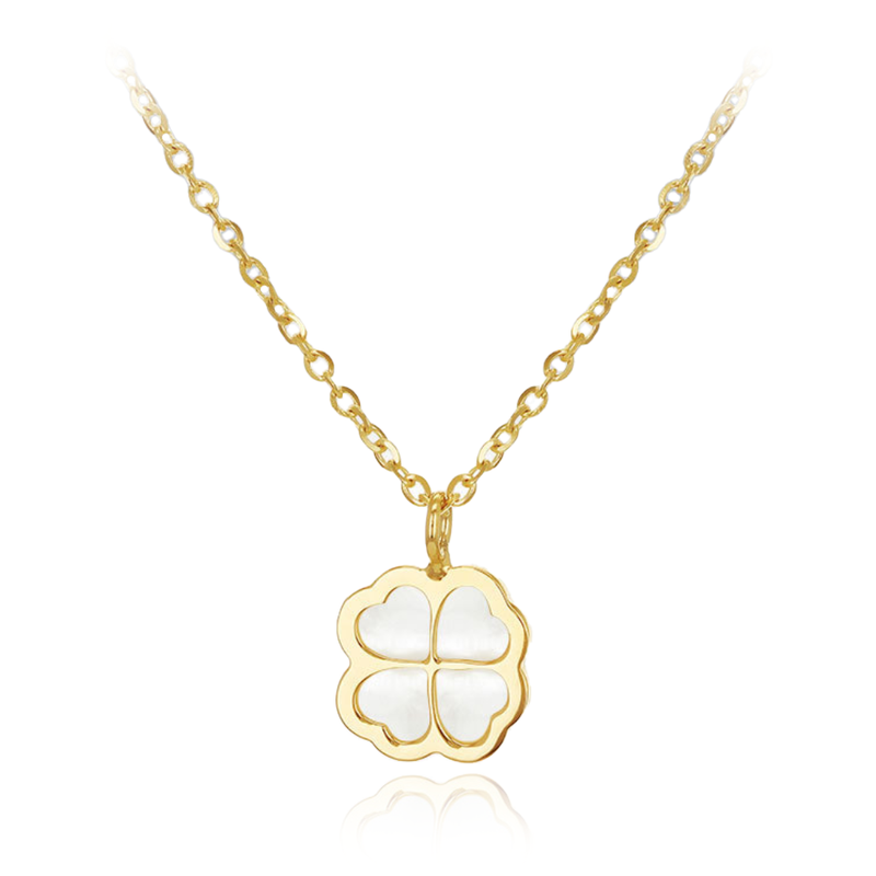 9 carat yellow gold shamrock mother of pearl pendant necklace