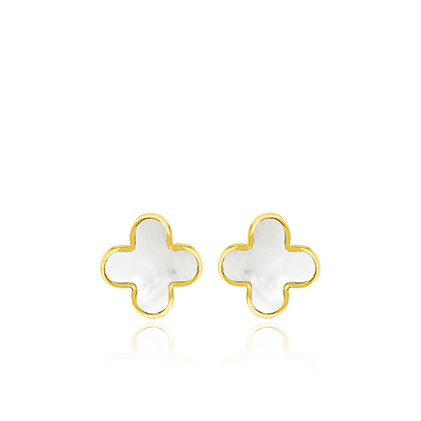 9CT YELLOW GOLD MOTHER OF PEARL PETAL STUD EARRING