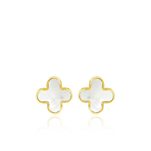 9 carat yellow gold mother of pearl clover petal stud earrings