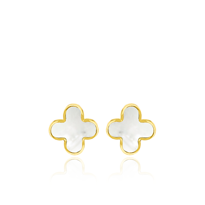 9CT YELLOW GOLD MOTHER OF PEARL PETAL STUD EARRING