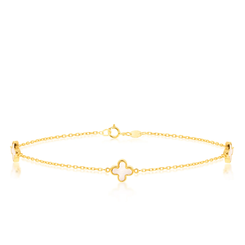 9 carat yellow gold mother of pearl clover chain bracelet