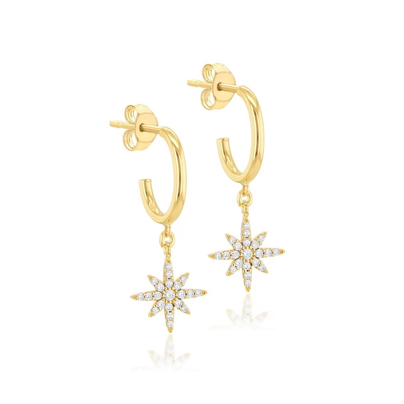 9CT YELLOW GOLD NORTH CZ STAR DROP STUD EARRINGS