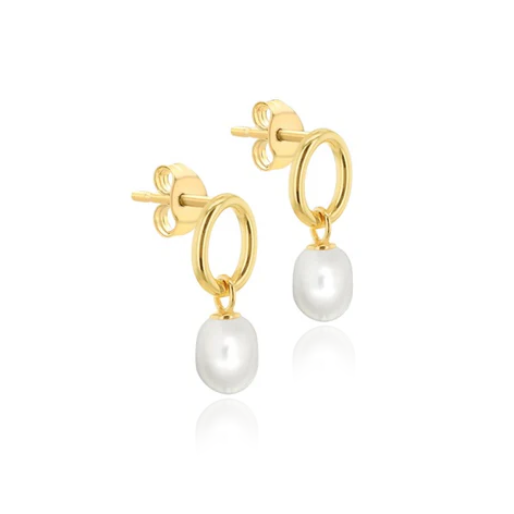 9CT YELLOW GOLD OVAL BAROQUE FRESH WATER PEARL DROP EARRINGS