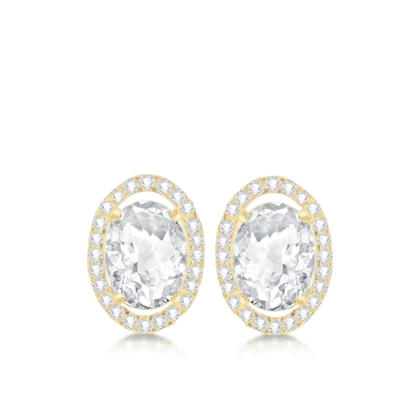 9 carat yellow gold oval cz cubic zirconia stones stud earrings