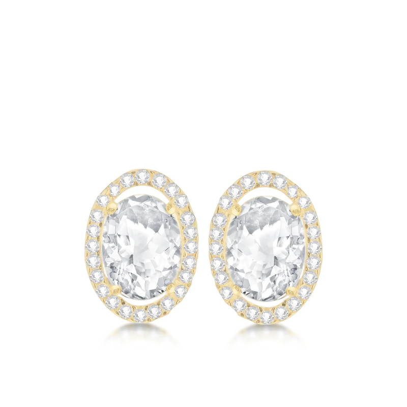 9 carat yellow gold oval cz cubic zirconia stones stud earrings