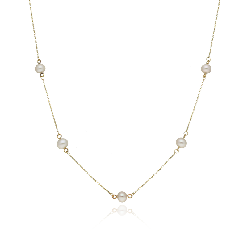 9CT YELLOW GOLD PEARL STATION ADJUSTABLE NECKLACE