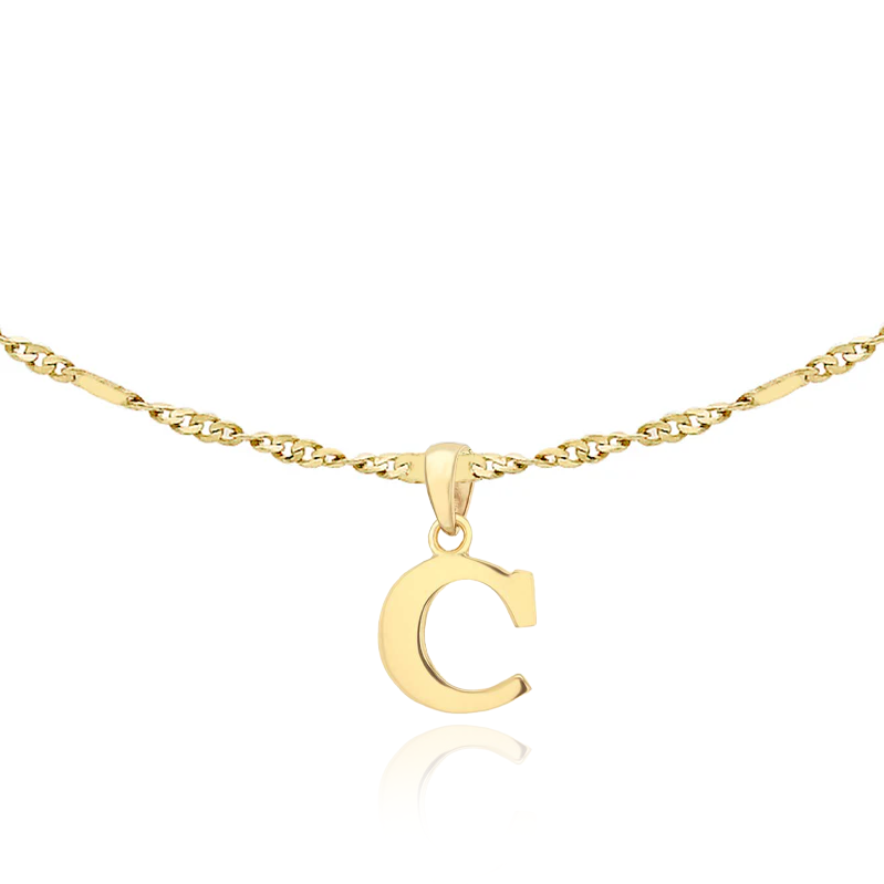 9 carat yellow gold initial c letter twist curb chain pendant necklace