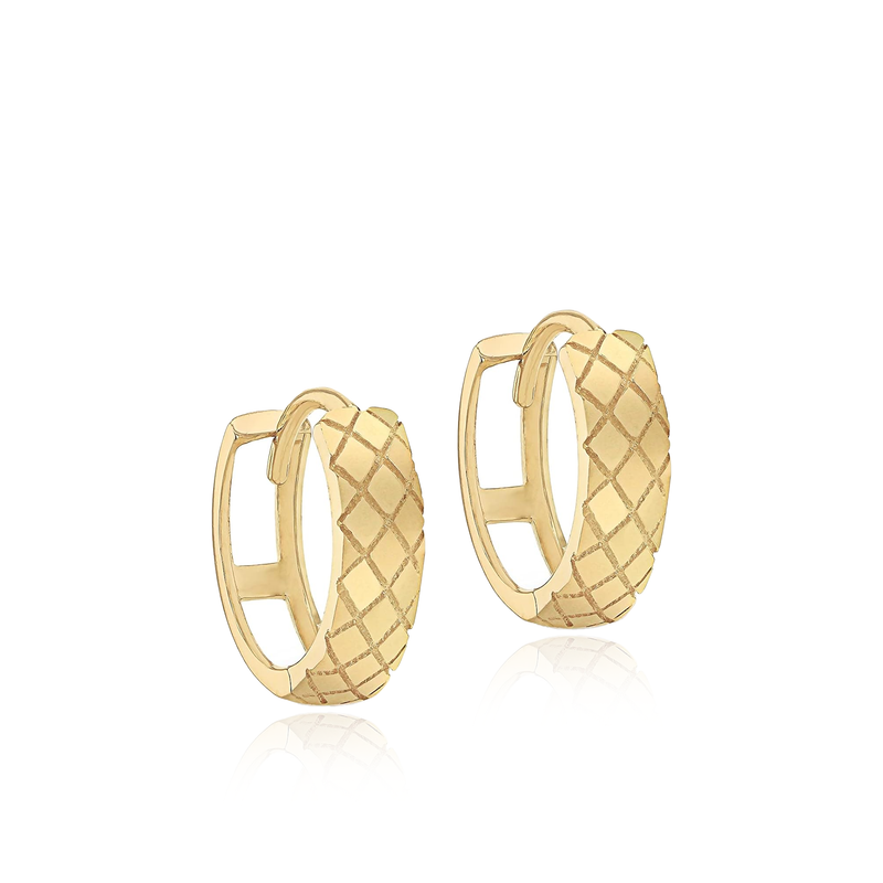 9CT YELLOW GOLD QUILTED SMALL HOOP EARRINGS