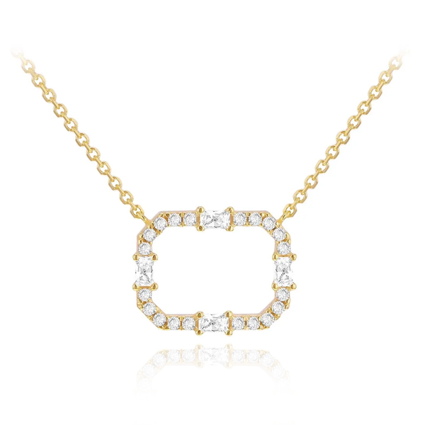 9CT YELLOW GOLD RECTANGLE FRAME CZ NECKLACE
