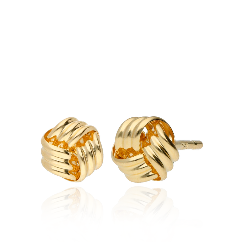 9 carat yellow gold ribbed knots stud earrings