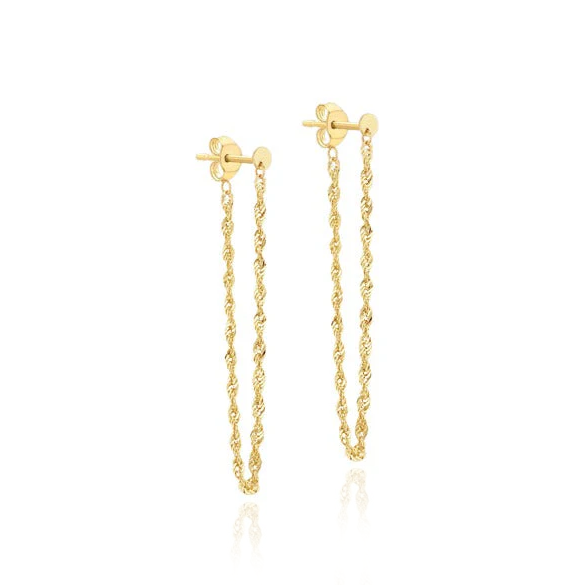 9 carart yellow gold drop chain loop earrings