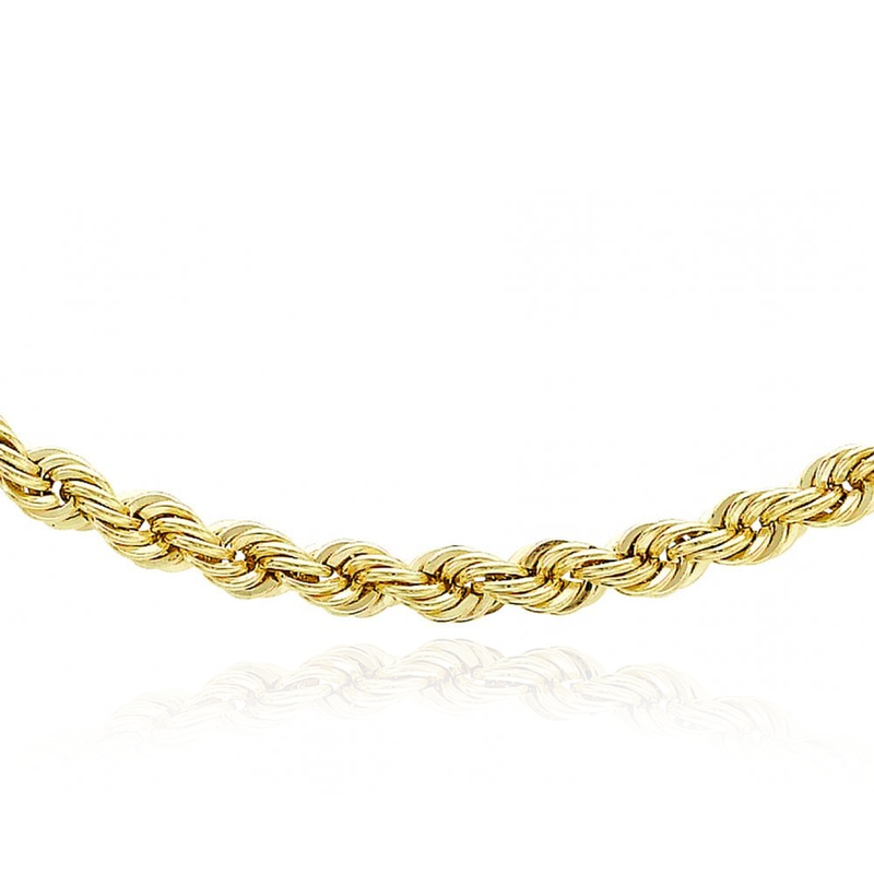 9 carat yellow gold rope chain necklace