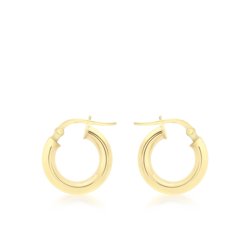 9CT YELLOW GOLD ROUND-TUBE POLISHED HOOP CREOLE EARRINGS