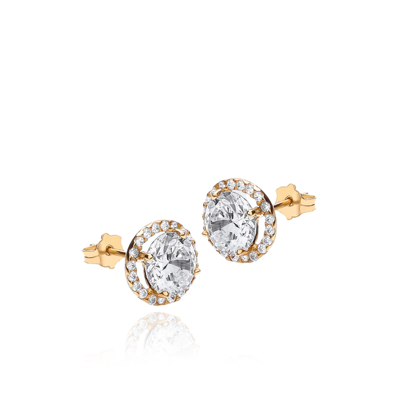 9CT YELLOW GOLD ROUND CZ AND PAVE SET STUD EARRINGS