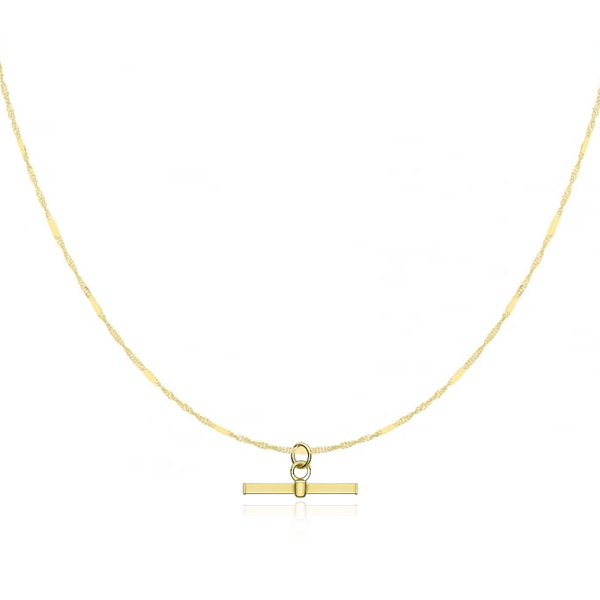 9 carat yellow gold square t-bar pendant and twist chain necklace