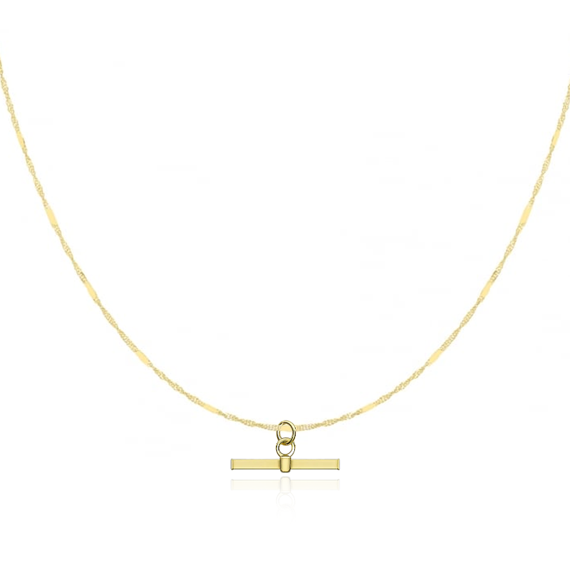 9 carat yellow gold square t-bar pendant and twist chain necklace