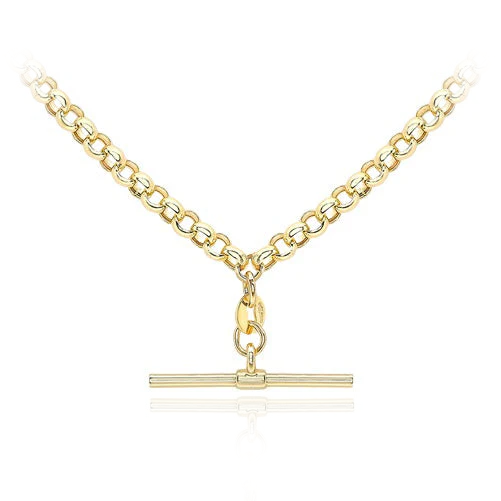 9 carat yellow gold t bar pendant belcher chain necklace