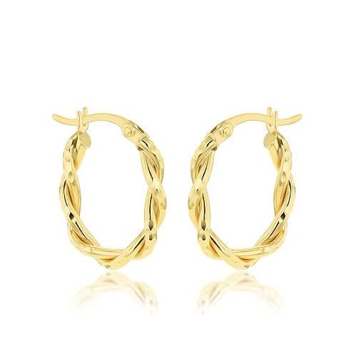 9 carat yellow gold twist oval hoop earrings